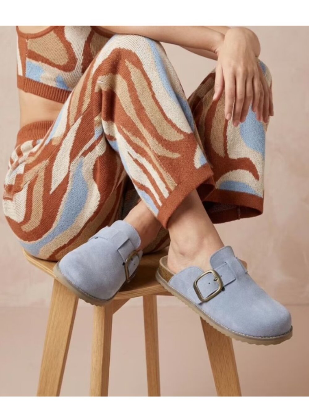 CUSHIONAIRE Suede Blain Slip On Memory Foam Footbed Mules Light Blue